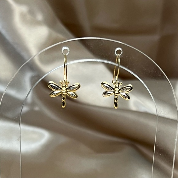 Unbranded Jewelry - Vintage 14K Yellow Gold White Gold Dragonfly Drop Dangle Earrings Lightweight
